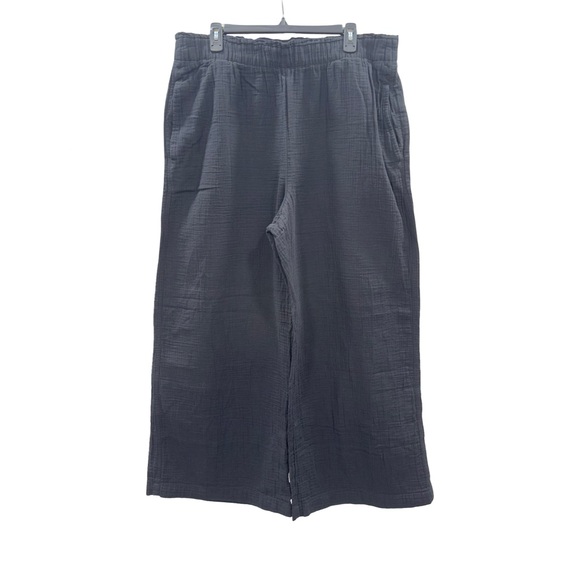 GAP Black 100% Cotton Wide Leg Crinkle Gauze Pull On High Rise Trouser Pants XL - Picture 1 of 13